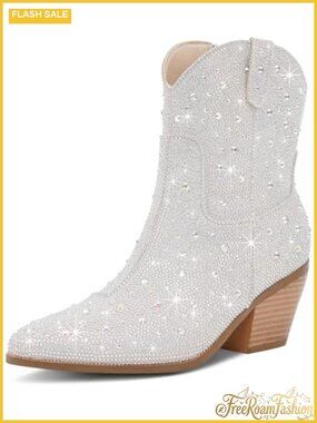 Rhinestone Cowboy Ankle Booties Faux Leather Western Boots
